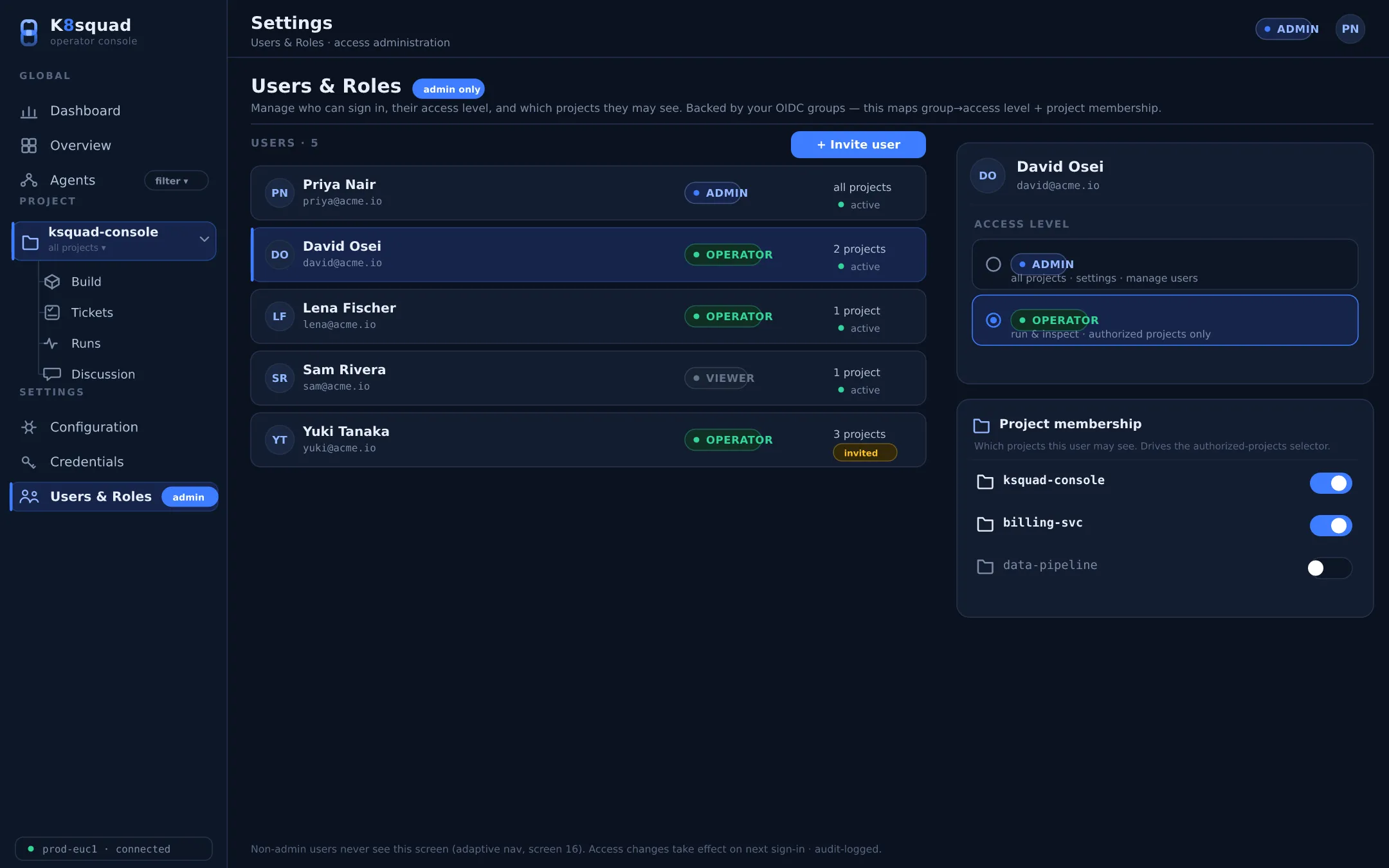 Users and roles